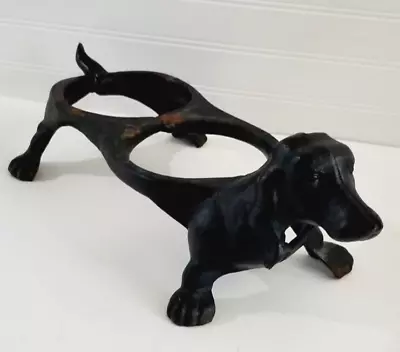 Vintage Cast Iron Metal Dachshund Dog Food And Water Bowl Holder 18 L • $42