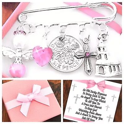 £4.25 • Buy Lucky Sixpence CHRISTENING, BAPTISM Girl/Boy, Kilt Pin Charm Gift Box And Card