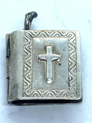 Vintage Sterling Silver Bracelet Charm Opening Bible Lords Prayers  • £7