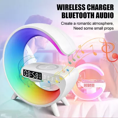 Atmosphere Light Wireless Charger Alarm Clock Smart Desk Lamp Bluetooth Radio • $17.88