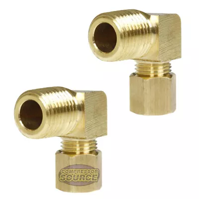 1/4  X 1/8  Tube OD X Male NPTF 90 Degree Barstock Elbow Brass Fitting 2-Pack • $9.95