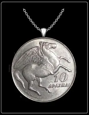 $14.99 • Buy PEGASUS Necklace - Silver Greek Greece 1973 Drachma Horse Coin Jewelry 24  
