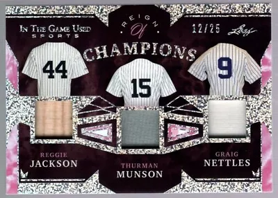 Reggie Jackson Thurman Munson Nettles 12/25 Yankees Triple Jersey Patch Leaf Itg • $14.50