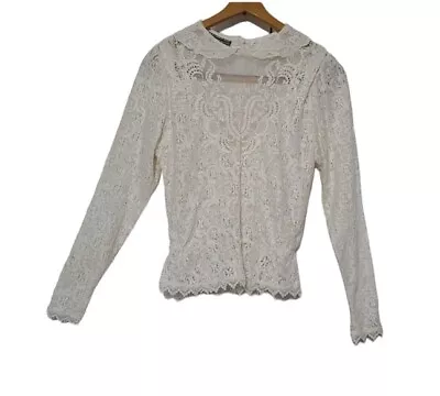 Victorian Lace Womens Blouse Shirt Long Sleeve Edwardian Peter Pan Romantic Vtg • £52.55