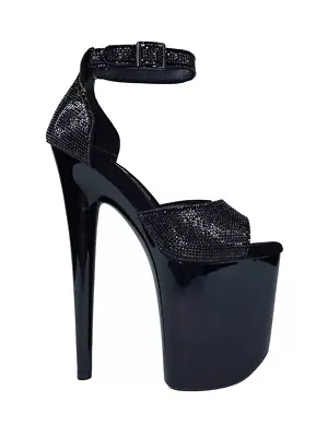 HUSTLER By XTRA Dita Crystal Rhinestone Black High Heels Shoes Stripper Dancer • £38.01