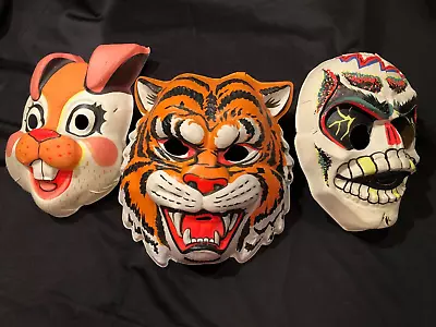 Vintage 70s Halloween Masks Lot Of 3 Ben Cooper? Bunny Tiger Scary Skull • $39