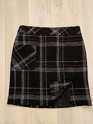 $70 Loft Black Plaid Tweed Wool Front Pocket Side Split Mini Skirt Sz 10 • $17.77