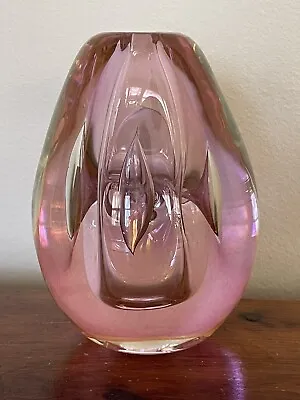 Dominick Labino Vase Pink Or Rose Color With 5 Bubbles Signed/dated 3-1978 • $300