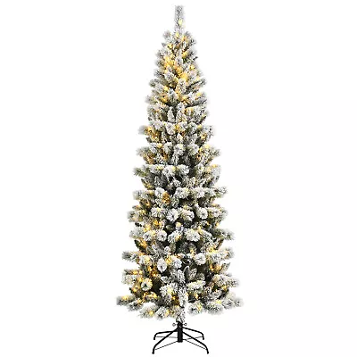 8' Pre-Lit Hinged Christmas Tree Snow Flocked W/ 9 Modes Remote Control Lights • $139.99