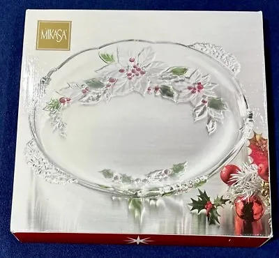 NEW IN BOX Mikasa  Holiday Bloom  Large Crystal Platter 15.75  CHRISTMAS GERMANY • $35