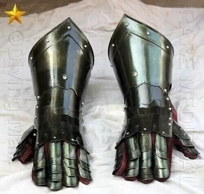 Medieval Gauntlet Wearable Black Gloves Accents Knight Crusader Armour Steel Men • $69.99