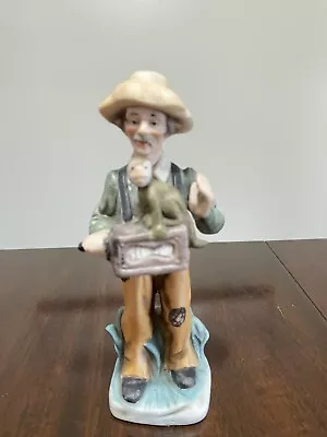 Vintage Porcelain Old Man Organ Grinder With Monkey On Music Box • $19