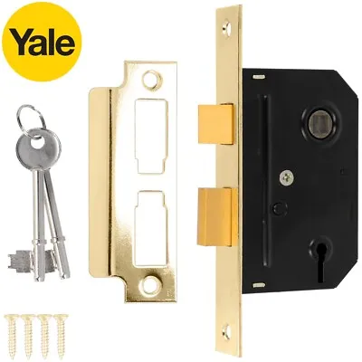Yale POLISHED BRASS SASH LOCK 3 Lever Wooden Door Keyhole Cover Euro Escutcheon • £12