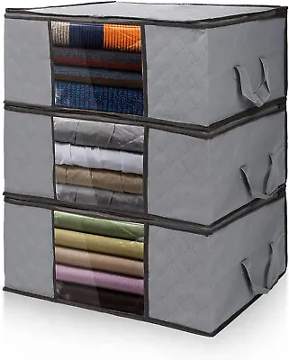 3 PACK Clothes Storage Bags Zipped Organizer Underbed Wardrobe Cube Closet Boxes • £9.99