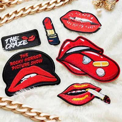 Red Lip Lipstick Cigaret Craze Embroidered Sew On Iron On Patch Badge Fabric Bag • £2.99