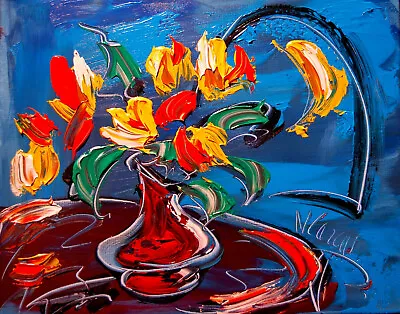 FLOWERS VASE ART Painting On Canvas IMPRESSIONIST ART  BY MARK KAZAV   • $57.77