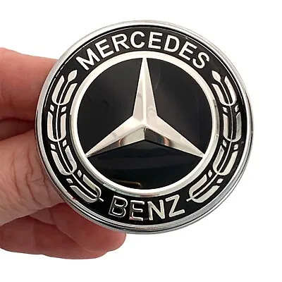 Front Hood Emblem BLACK Star For Mercedes Laurel Wreath Badge A GL GLC GLE Class • $27.95