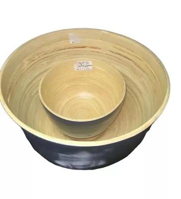 222 Fifth 2 Piece Navy Bamboo Nesting Serving Bowl Set Salad Bowls NWT • $13