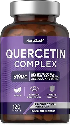 Quercetin Complex 519mg With Bromelain | 120 Vegan Tablets | Added Vitamin C | • £12.59