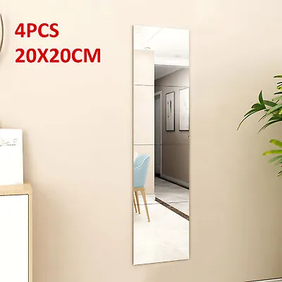 £5.49 • Buy 4X Glass Mirror Tiles Wall Sticker Square Self Adhesive Stick On Art Home Decor