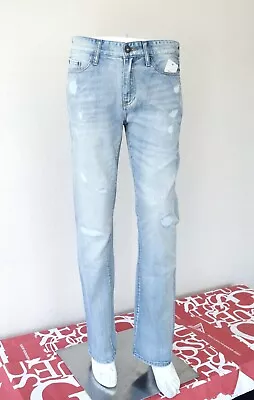 £60.44 • Buy GUESS Men’s Destroyed And Repaired Slim Straight Jeans – Faded Blue / 32