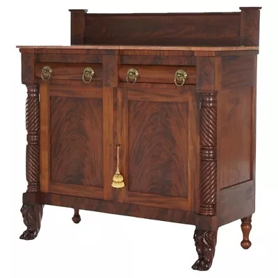 Antique American Empire Flame Mahogany Marble Top Linen Press Sideboard C1840 • $1960