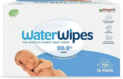 WaterWipes Original Plastic Free Baby Wipes 720 Count (12 Packs) 99.9% Water B • £17.39