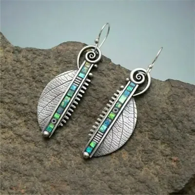 £4.49 • Buy Boho Ethnic Tribal Silver Leaf Drop Dangle Earrings UK Seller