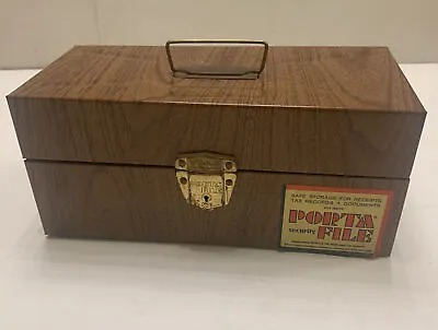 Vintage Porta File Tin Metal Document Holder Storage Box Wood Grain Lock W/Key • $24.95