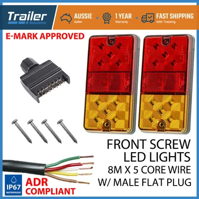 $45.45 • Buy LED TRAILER TAIL LIGHT KIT PAIR PLUG, 8m 5 CORE WIRE CARAVAN BOAT UTE Waterproof