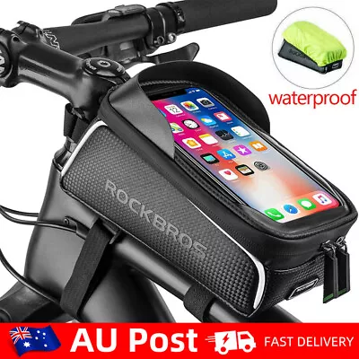 ROCKBROS Cycling Bike Front Frame Bag Phone Holder Pannier Bags 6.5'' Waterproof • $24