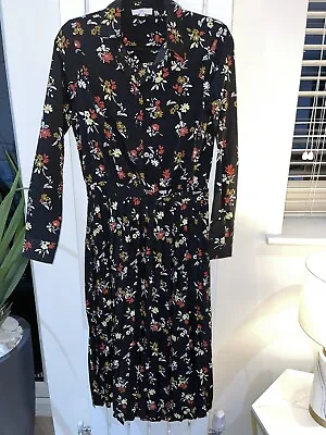 £9.97 • Buy La Redoute Black Floral Midi Shirt Dress Size 12 Pleated Skirt Long Sleeve New