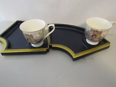 Oriental Tea Cup & Snack Tray Set - Set Of 2 • $28