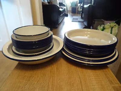 Bundle White & Blue Vintage Enamel Metal Plates Dishes X 22 Camping Campervan • £44.99