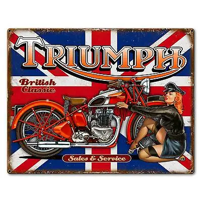 Vintage Style Metal Sign Triumph Bike 24 X 18 • $68.95