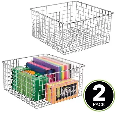 Set Of 2 Large Wire Storage Baskets Chrome  Organise Kitchen Pantry By MDesign • £19.99