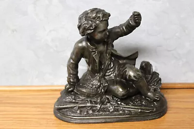 Vintage Rare ANTIQUE METAL SCULPTURE BOY HUNTING Art HEAVY STATUE FIGURE ESTATE • $45.99