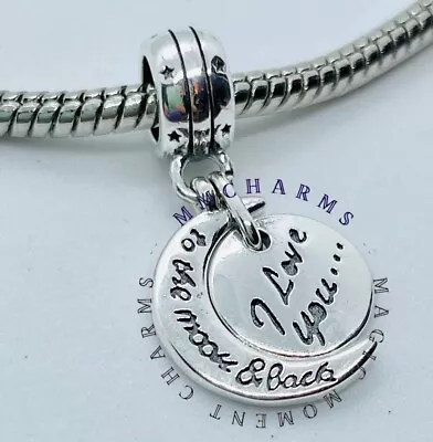 Silver S925 - I LOVE YOU TO THE MOON AND BACK European Charm & Pouch - Dangle • £10.99