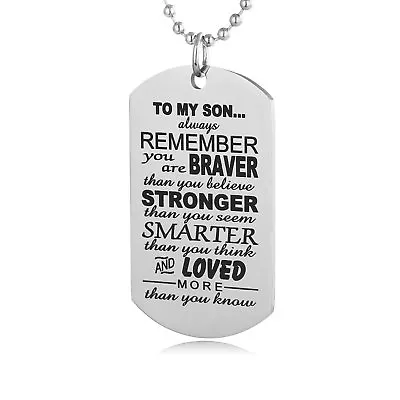 To My Son Always Remember Dog Tag Mens Pendant Necklace Military Army Style UK • £4.78