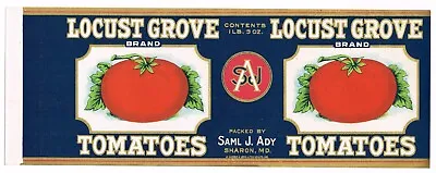 Original Can Label 1930s Vintage  Locust Grove Sharon Maryland Saml Ady • $5.95