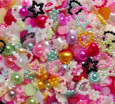 75pcs X 3D Resin Nail Art/Craft Mix  Pearls  FlowersHeartsBowsStar Flat Back • £3.25