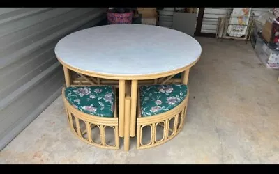 Boho Vintage Bamboo Adjustable Dining/coffee Table With Stools • $275