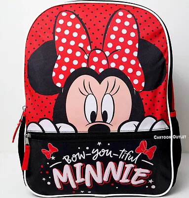 Disney Minnie Mouse School Backpack 16  Canvas Large Bag Red Bow Birthday Gift • $18.04