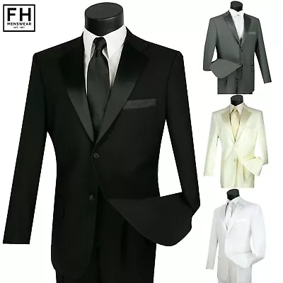 LUCCI Men's Classic Fit Formal Tuxedo Suit W/ Sateen Lapel & Trim NEW • $80