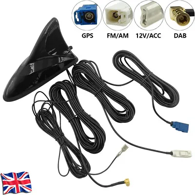 FM DAB GPS Aerial Shark Fin Fakra SMB GT5 Antenna 3In1 Car Radio Roof Mount 5m • £25.64