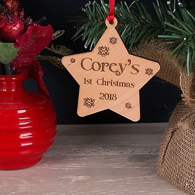 Personalised Engraved My Babys First Christmas Tree Decoration Star Bauble Gift • £3.95