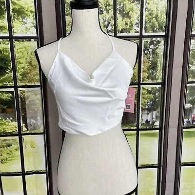 Missy Empire Tina Ivory White Cowl Neck Cross Back Crop Top Size S/M • $9.95