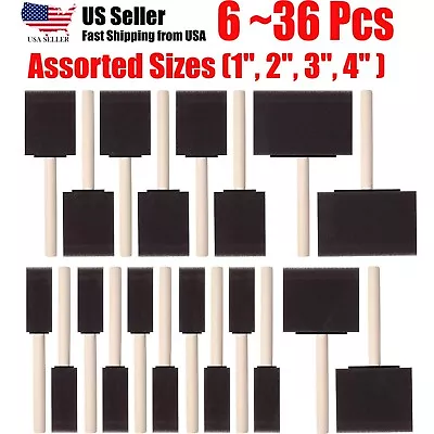 Foam Brush Set With Wood Handles Assorted Sizes (1  2  3  4  ) (6~36 Pcs) • $14.99