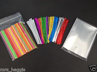 50 X 4.5  PASTEL MIXED COLOUR CAKE POP KIT STICKS CELLO BAGS & TWIST TIES • £4.99