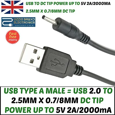£2.50 • Buy 5V 1A/2A USB A To 2.5mm Barrel Jack Plug Male DC Power Charger AC Adapter Cable